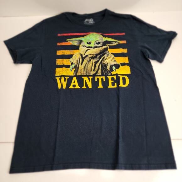 Star Wars Baby Yoda "WANTED" Black Short Sleeve Tee Shirt Men's Size L - Picture 1 of 4